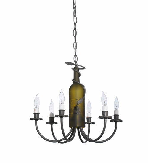 Meyda Lighting Tuscan Vineyard 18" 6-Light Timeless Bronze Wine Bottle Chandelier