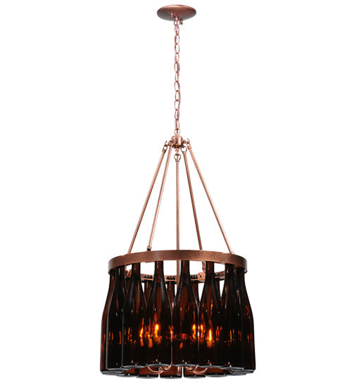 Meyda Lighting Tuscan Vineyard 19" 5-Light Copper Vein Estate Chandelier With 16 Wine Bottle Amber Mica Shade Glass