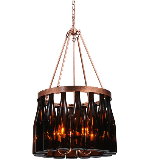 Meyda Lighting Tuscan Vineyard 19" 5-Light Copper Vein Estate Chandelier With 16 Wine Bottle Amber Mica Shade Glass