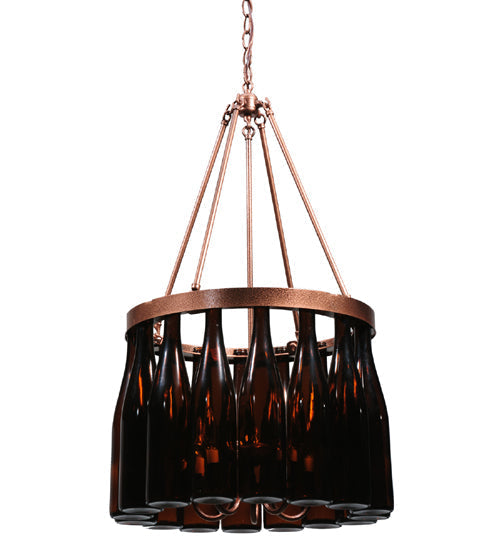Meyda Lighting Tuscan Vineyard 19" 5-Light Copper Vein Estate Chandelier With 16 Wine Bottle Amber Mica Shade Glass
