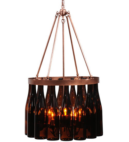 Meyda Lighting Tuscan Vineyard 19" 5-Light Copper Vein Estate Chandelier With 16 Wine Bottle Amber Mica Shade Glass