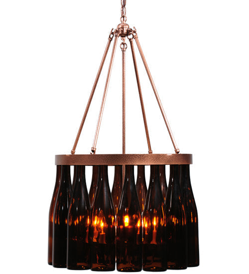 Meyda Lighting Tuscan Vineyard 19" 5-Light Copper Vein Estate Chandelier With 16 Wine Bottle Amber Mica Shade Glass
