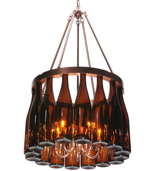 Meyda Lighting Tuscan Vineyard 19" 5-Light Copper Vein Estate Chandelier With 16 Wine Bottle Amber Mica Shade Glass