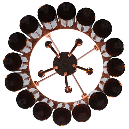 Meyda Lighting Tuscan Vineyard 19" 5-Light Copper Vein Estate Chandelier With 16 Wine Bottle Amber Mica Shade Glass
