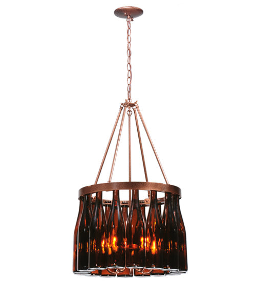 Meyda Lighting Tuscan Vineyard 19" 5-Light Copper Vein Estate Chandelier With 16 Wine Bottle Amber Mica Shade Glass