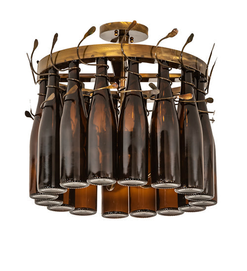 Meyda Lighting Tuscan Vineyard 19" 5-Light Light Burnished Transparent Gold Estate Chandelier With 16 Amber Wine Bottles Shade Glass