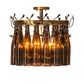 Meyda Lighting Tuscan Vineyard 19" 5-Light Light Burnished Transparent Gold Estate Chandelier With 16 Amber Wine Bottles Shade Glass