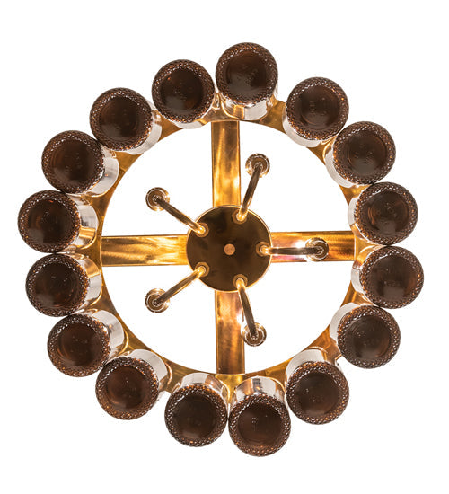 Meyda Lighting Tuscan Vineyard 19" 5-Light Light Burnished Transparent Gold Estate Chandelier With 16 Amber Wine Bottles Shade Glass