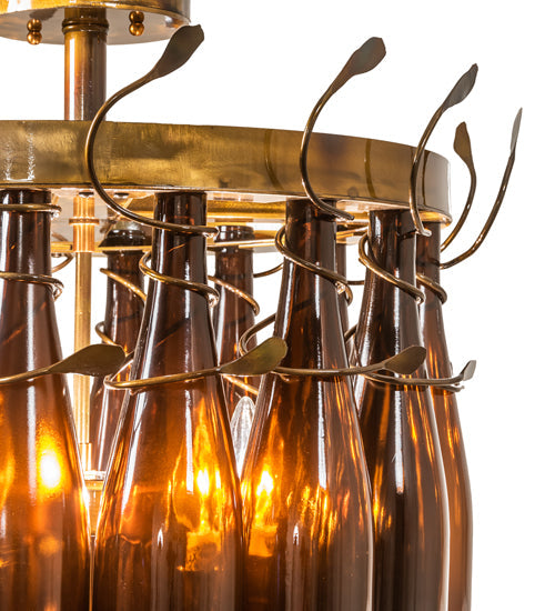 Meyda Lighting Tuscan Vineyard 19" 5-Light Light Burnished Transparent Gold Estate Chandelier With 16 Amber Wine Bottles Shade Glass