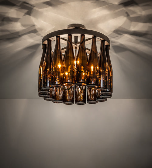 Meyda Lighting Tuscan Vineyard 19" 5-Light Oil Rubbed Bronze Chandelier With 16 Amber Wine Bottle Shade Glass