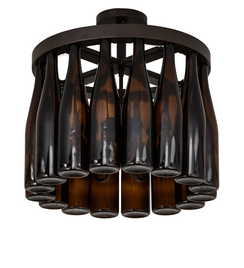 Meyda Lighting Tuscan Vineyard 19" 5-Light Oil Rubbed Bronze Chandelier With 16 Amber Wine Bottle Shade Glass