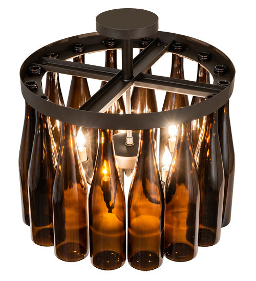 Meyda Lighting Tuscan Vineyard 19" 5-Light Oil Rubbed Bronze Chandelier With 16 Amber Wine Bottle Shade Glass