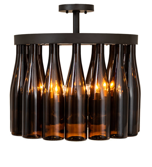 Meyda Lighting Tuscan Vineyard 19" 5-Light Oil Rubbed Bronze Chandelier With 16 Amber Wine Bottle Shade Glass