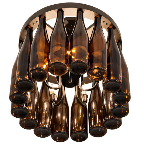Meyda Lighting Tuscan Vineyard 19" 5-Light Oil Rubbed Bronze Chandelier With 16 Amber Wine Bottle Shade Glass