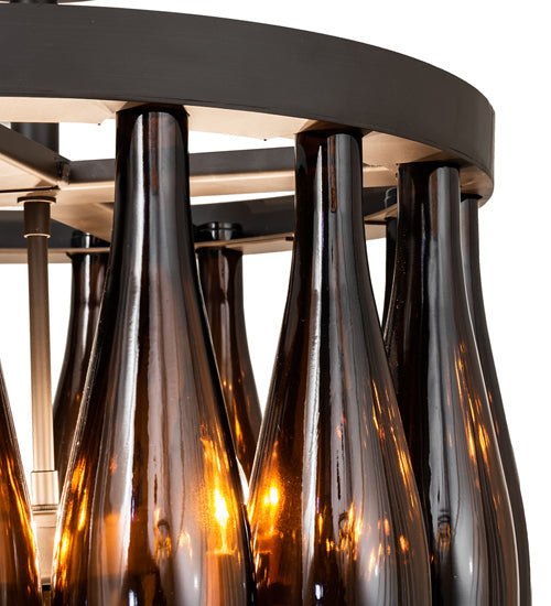Meyda Lighting Tuscan Vineyard 19" 5-Light Oil Rubbed Bronze Chandelier With 16 Amber Wine Bottle Shade Glass