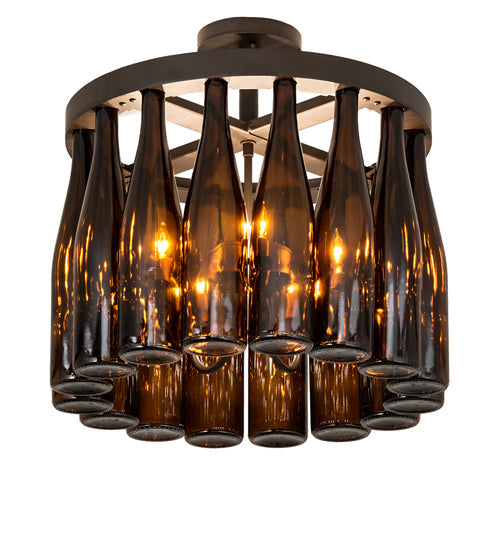 Meyda Lighting Tuscan Vineyard 19" 5-Light Oil Rubbed Bronze Chandelier With 16 Amber Wine Bottle Shade Glass