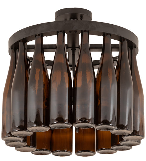 Meyda Lighting Tuscan Vineyard 19" 5-Light Textured Black Chandelier With 16 Amber Wine Bottle Shade Glass