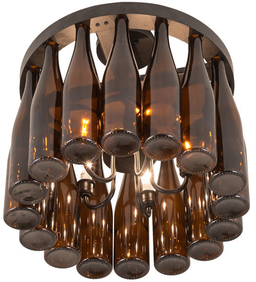Meyda Lighting Tuscan Vineyard 19" 5-Light Textured Black Chandelier With 16 Amber Wine Bottle Shade Glass