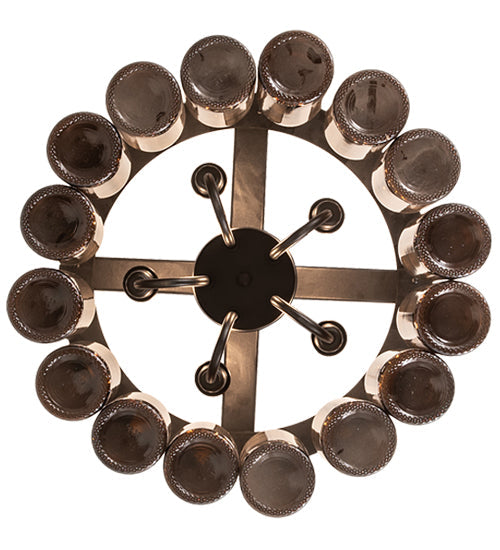 Meyda Lighting Tuscan Vineyard 19" 5-Light Textured Black Chandelier With 16 Amber Wine Bottle Shade Glass