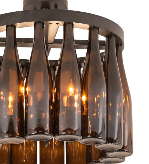 Meyda Lighting Tuscan Vineyard 19" 5-Light Textured Black Chandelier With 16 Amber Wine Bottle Shade Glass