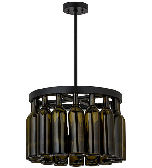 Meyda Lighting Tuscan Vineyard 19" 5-Light Textured Black Estate Chandelier With 16 Green Wine Bottle Shade Glass