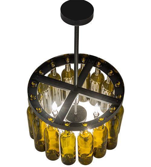 Meyda Lighting Tuscan Vineyard 19" 5-Light Textured Black Estate Chandelier With 16 Green Wine Bottle Shade Glass