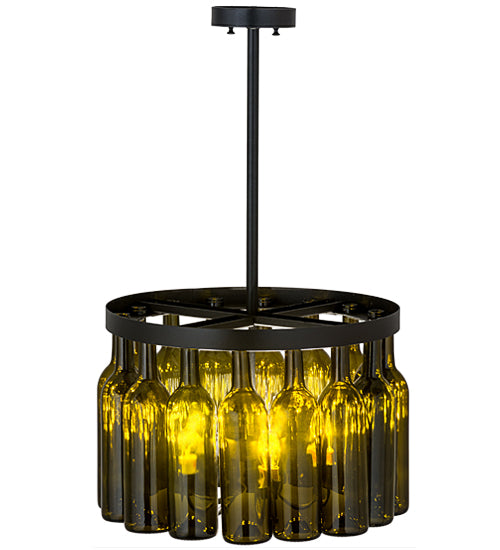 Meyda Lighting Tuscan Vineyard 19" 5-Light Textured Black Estate Chandelier With 16 Green Wine Bottle Shade Glass