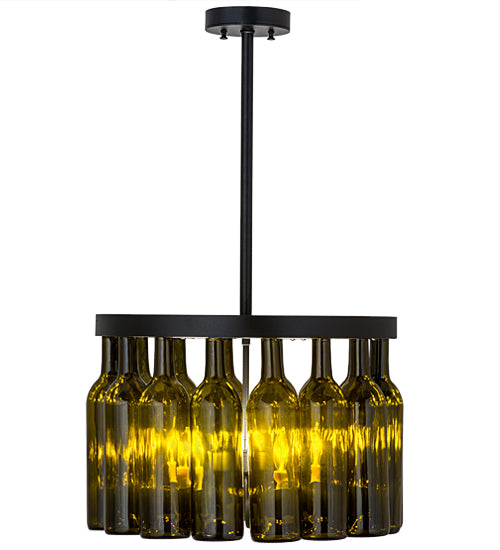 Meyda Lighting Tuscan Vineyard 19" 5-Light Textured Black Estate Chandelier With 16 Green Wine Bottle Shade Glass