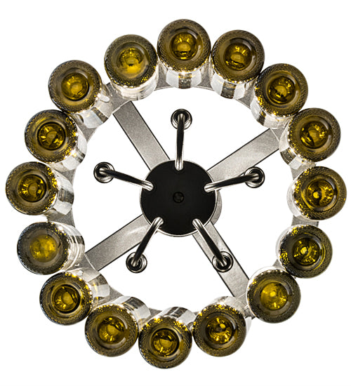 Meyda Lighting Tuscan Vineyard 19" 5-Light Textured Black Estate Chandelier With 16 Green Wine Bottle Shade Glass