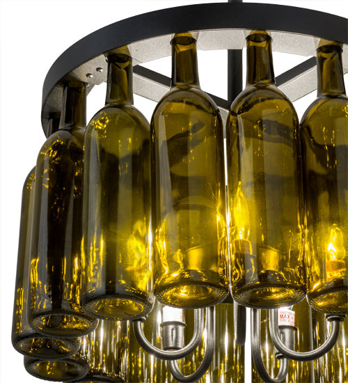 Meyda Lighting Tuscan Vineyard 19" 5-Light Textured Black Estate Chandelier With 16 Green Wine Bottle Shade Glass