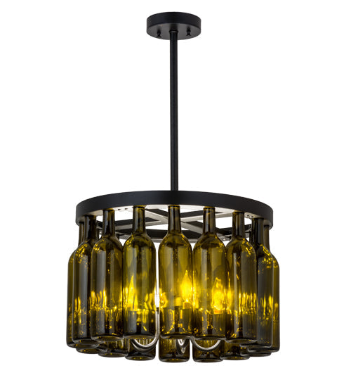 Meyda Lighting Tuscan Vineyard 19" 5-Light Textured Black Estate Chandelier With 16 Green Wine Bottle Shade Glass