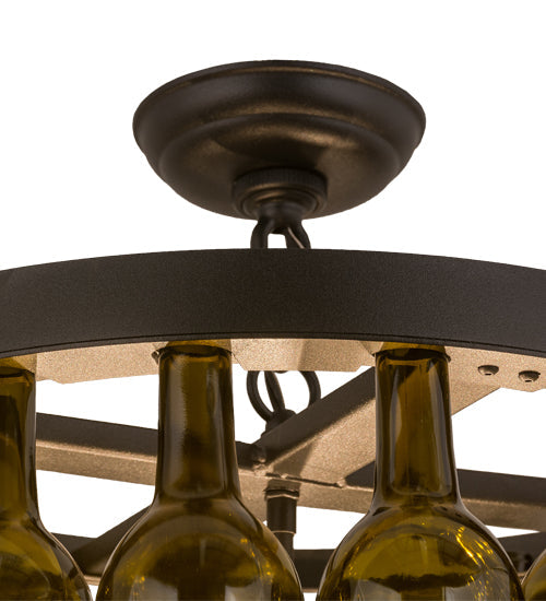Meyda Lighting Tuscan Vineyard 19" 5-Light Textured Black Flush Mount Light With 16 Green Wine Bottle Shade Glass