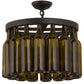 Meyda Lighting Tuscan Vineyard 19" 5-Light Textured Black Flush Mount Light With 16 Green Wine Bottle Shade Glass