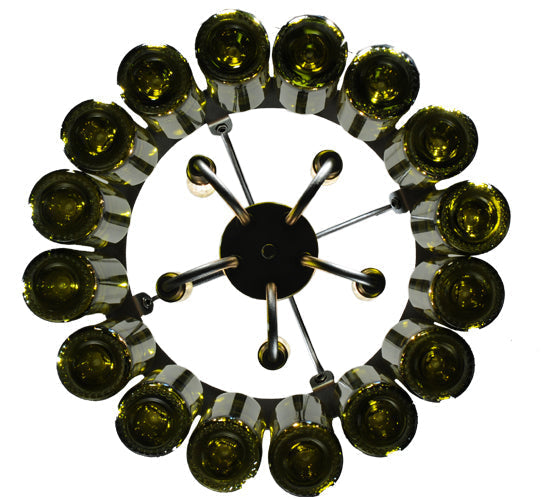Meyda Lighting Tuscan Vineyard 19" 5-Light Textured Black Villa Chandelier With 16 Wine Bottle Green Mica Shade Glass