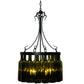 Meyda Lighting Tuscan Vineyard 19" 5-Light Textured Black Villa Chandelier With 16 Wine Bottle Green Mica Shade Glass