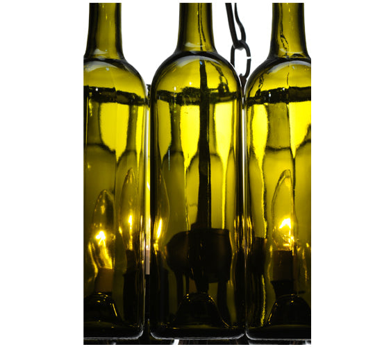 Meyda Lighting Tuscan Vineyard 19" 5-Light Textured Black Villa Chandelier With 16 Wine Bottle Green Mica Shade Glass