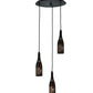 Meyda Lighting Tuscan Vineyard 20" 3-Light Textured Black Dogfish Head Cascading Pendant Light With Wine Bottle Shade Glass