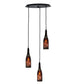 Meyda Lighting Tuscan Vineyard 20" 3-Light Textured Black Dogfish Head Cascading Pendant Light With Wine Bottle Shade Glass
