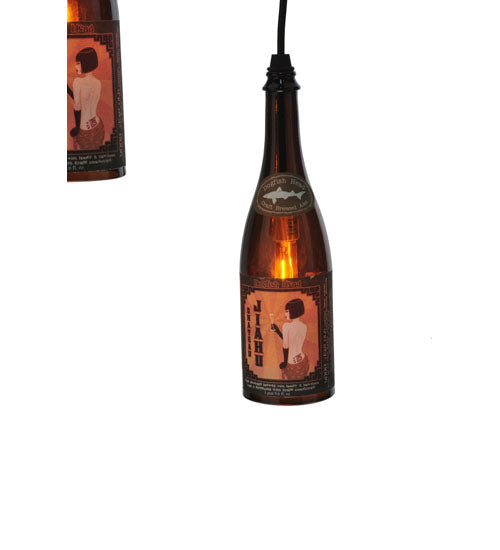 Meyda Lighting Tuscan Vineyard 20" 3-Light Textured Black Dogfish Head Cascading Pendant Light With Wine Bottle Shade Glass