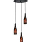 Meyda Lighting Tuscan Vineyard 20" 3-Light Textured Black Dogfish Head Cascading Pendant Light With Wine Bottle Shade Glass