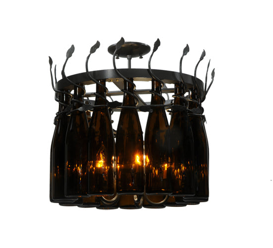 Meyda Lighting Tuscan Vineyard 20" 5-Light Timeless Bronze Estate Chandelier With 16 Amber Wine Bottle Shade Glass