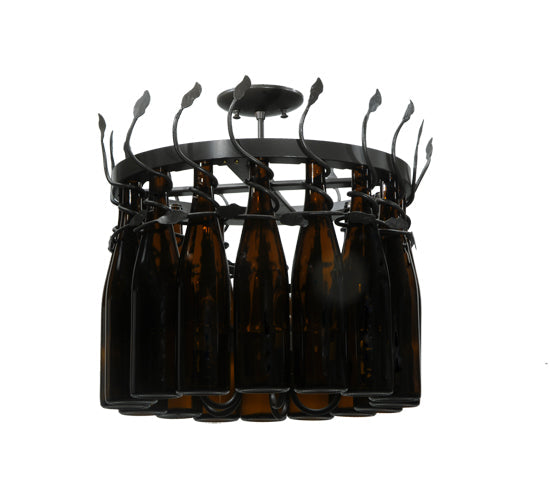 Meyda Lighting Tuscan Vineyard 20" 5-Light Timeless Bronze Estate Chandelier With 16 Amber Wine Bottle Shade Glass