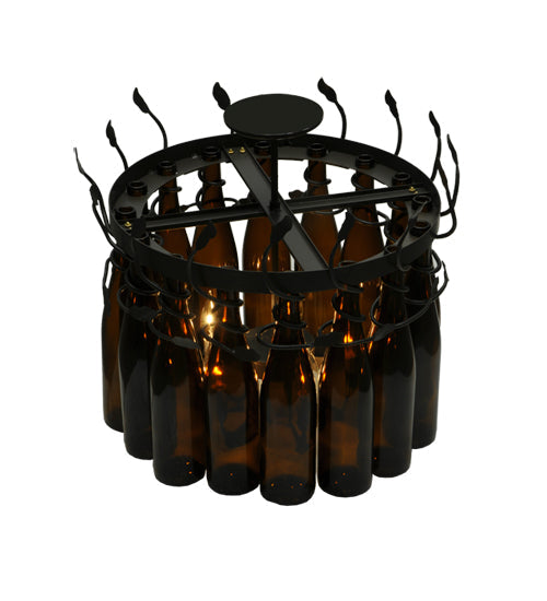 Meyda Lighting Tuscan Vineyard 20" 5-Light Timeless Bronze Estate Chandelier With 16 Amber Wine Bottle Shade Glass