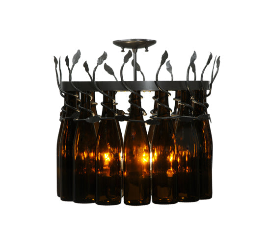 Meyda Lighting Tuscan Vineyard 20" 5-Light Timeless Bronze Estate Chandelier With 16 Amber Wine Bottle Shade Glass