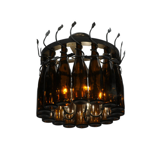 Meyda Lighting Tuscan Vineyard 20" 5-Light Timeless Bronze Estate Chandelier With 16 Amber Wine Bottle Shade Glass
