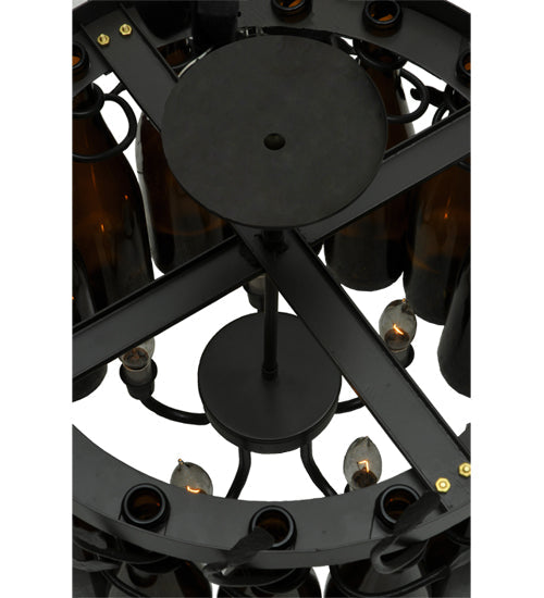 Meyda Lighting Tuscan Vineyard 20" 5-Light Timeless Bronze Estate Chandelier With 16 Amber Wine Bottle Shade Glass
