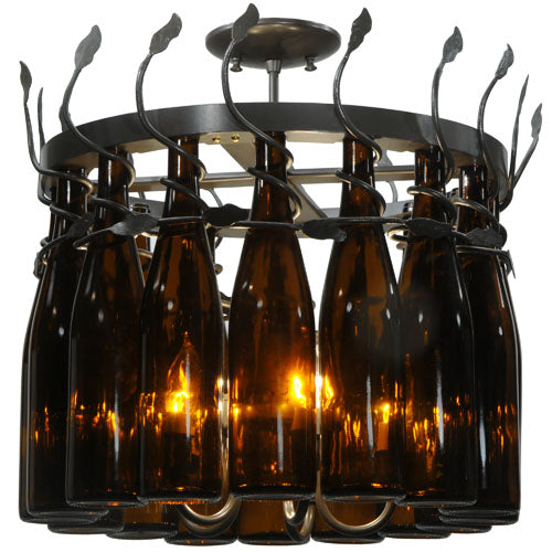 Meyda Lighting Tuscan Vineyard 20" 5-Light Timeless Bronze Estate Chandelier With 16 Amber Wine Bottle Shade Glass