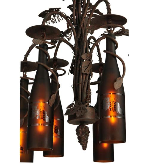 Meyda Lighting Tuscan Vineyard 20" 6-Light Cajun Spice Chandelier With Amber Wine Bottle Shade Glass