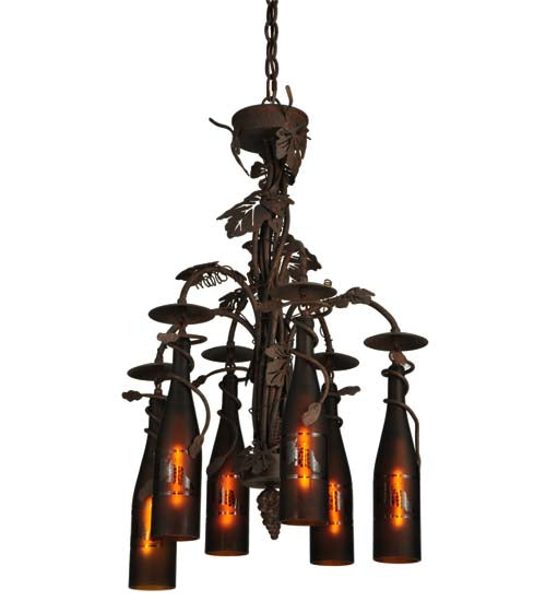 Meyda Lighting Tuscan Vineyard 20" 6-Light Cajun Spice Chandelier With Amber Wine Bottle Shade Glass