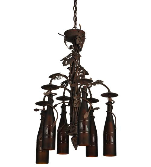 Meyda Lighting Tuscan Vineyard 20" 6-Light Cajun Spice Chandelier With Amber Wine Bottle Shade Glass